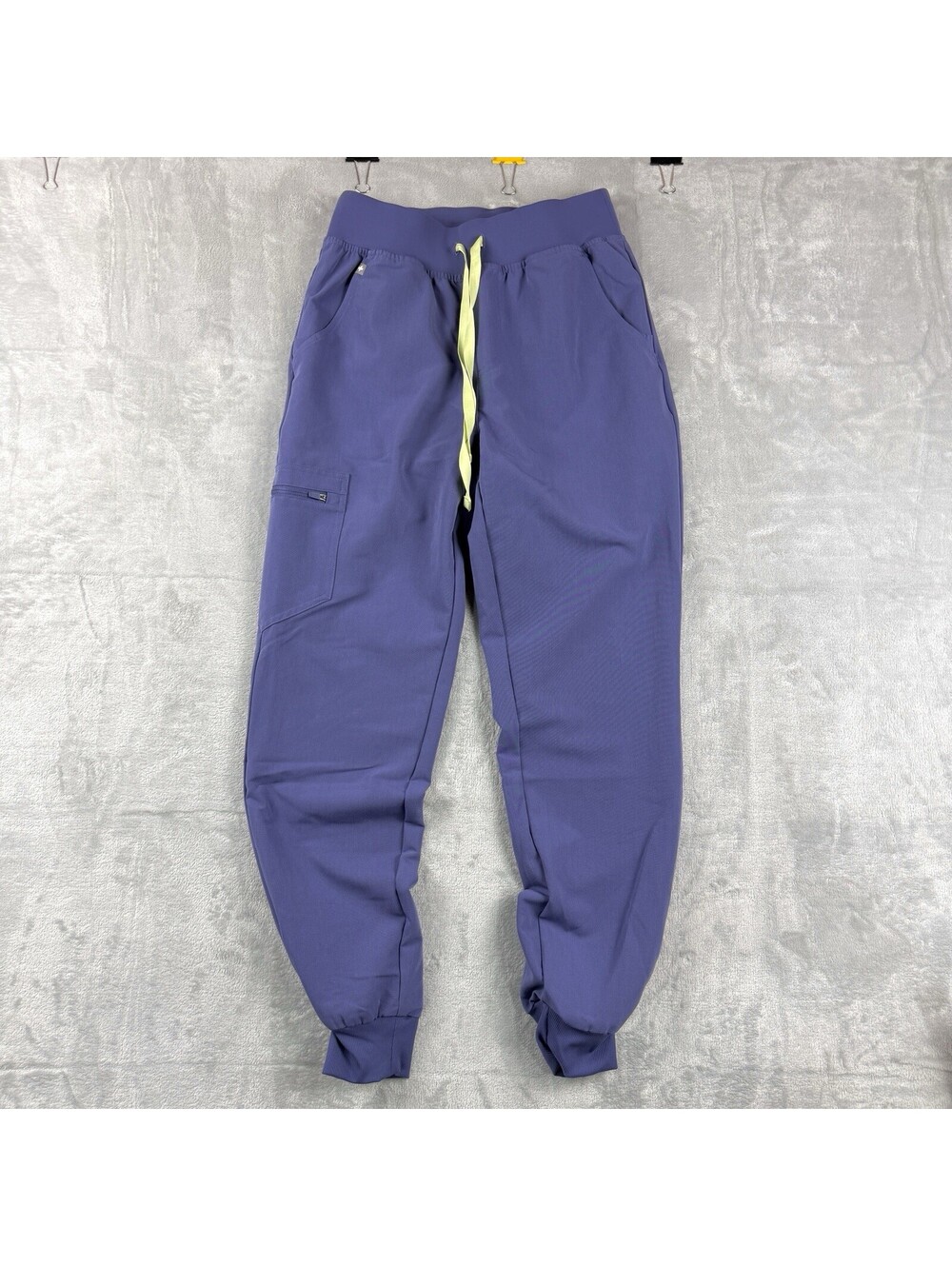 Figs Women's Jogger Pants in Purple with Yellow Drawstring